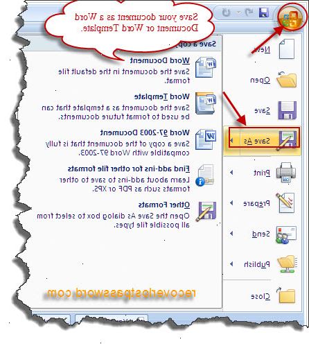 Hvordan passordbeskytte en Microsoft Word 2007-dokument. Klikk på filen øverst på siden (eller kulen).