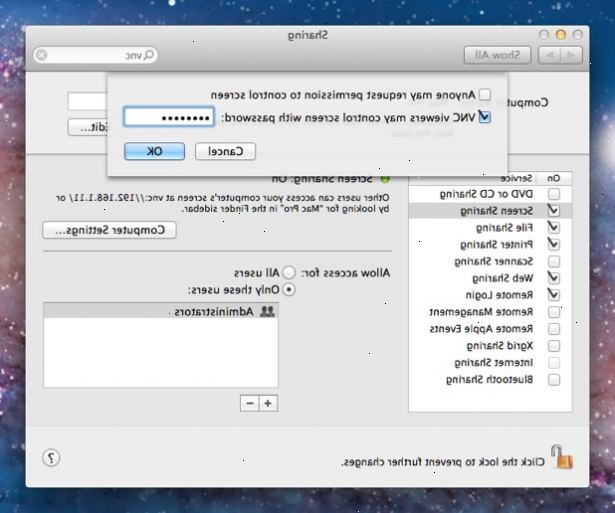 Hvordan sette opp VNC på mac OS X. Hvis du ikke skal koble med jollysfastvnc eller screensharing trenger du følgende trinn.