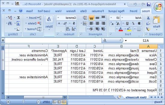 Hvordan lage et regneark i Excel. Legg merke til at det er rader og kolonner.