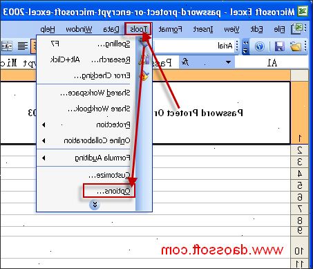Hvordan passordbeskytte en Microsoft Excel 2003-dokument. Fra Verktøy-menyen, klikk på alternativer.