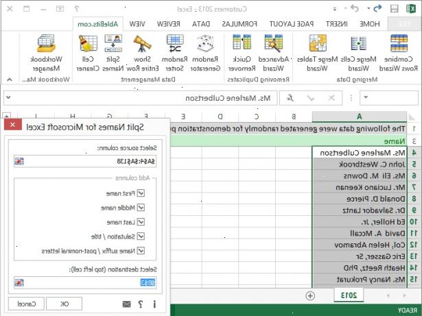 Hvordan skille fornavn og etternavn i separate felt i et Microsoft Excel-liste. Du har ditt regneark, med både fornavn og etternavn kombinert som i denne illustrasjonen.
